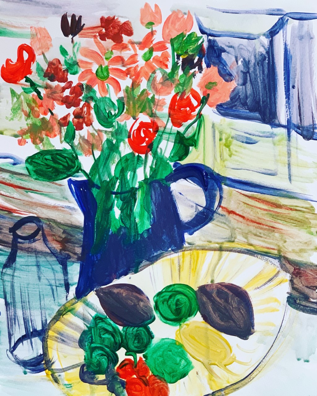Flowers in the Kitchen, Watercolour.